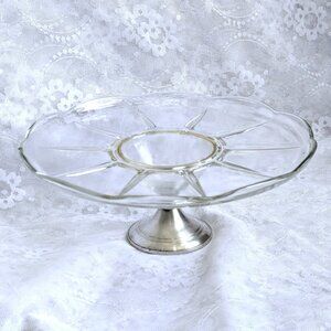 DUCHIN CREATION Sterling Silver Weighted Glass Cake Dessert Stand Plate 11 3/8"